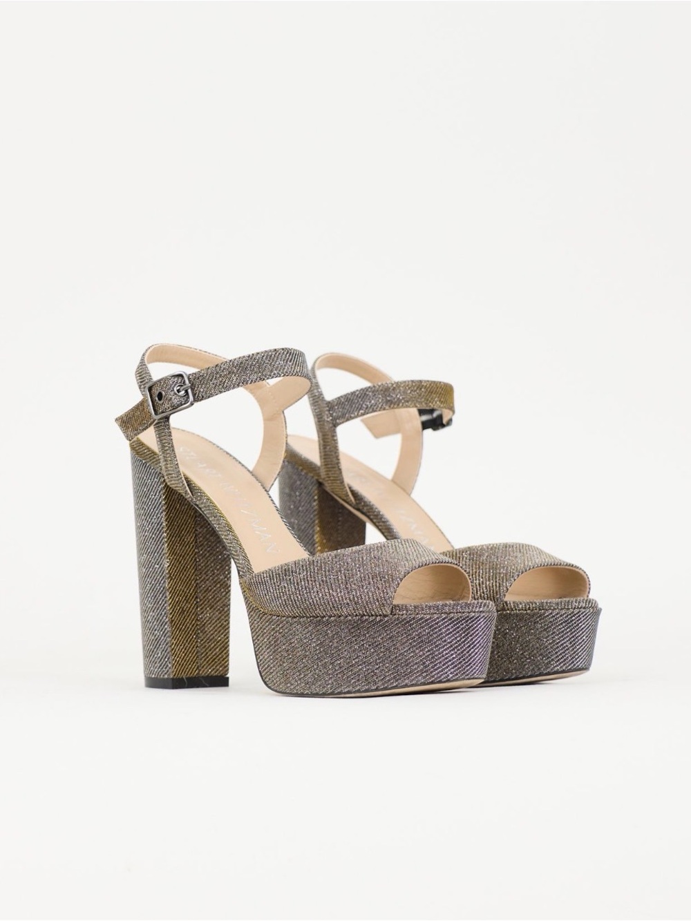 Stuart Weitzman Dayna II - Iridescent Metallic Platform Block Heel Sandals